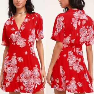 Free People Red Floral Hawaii Mini Dress